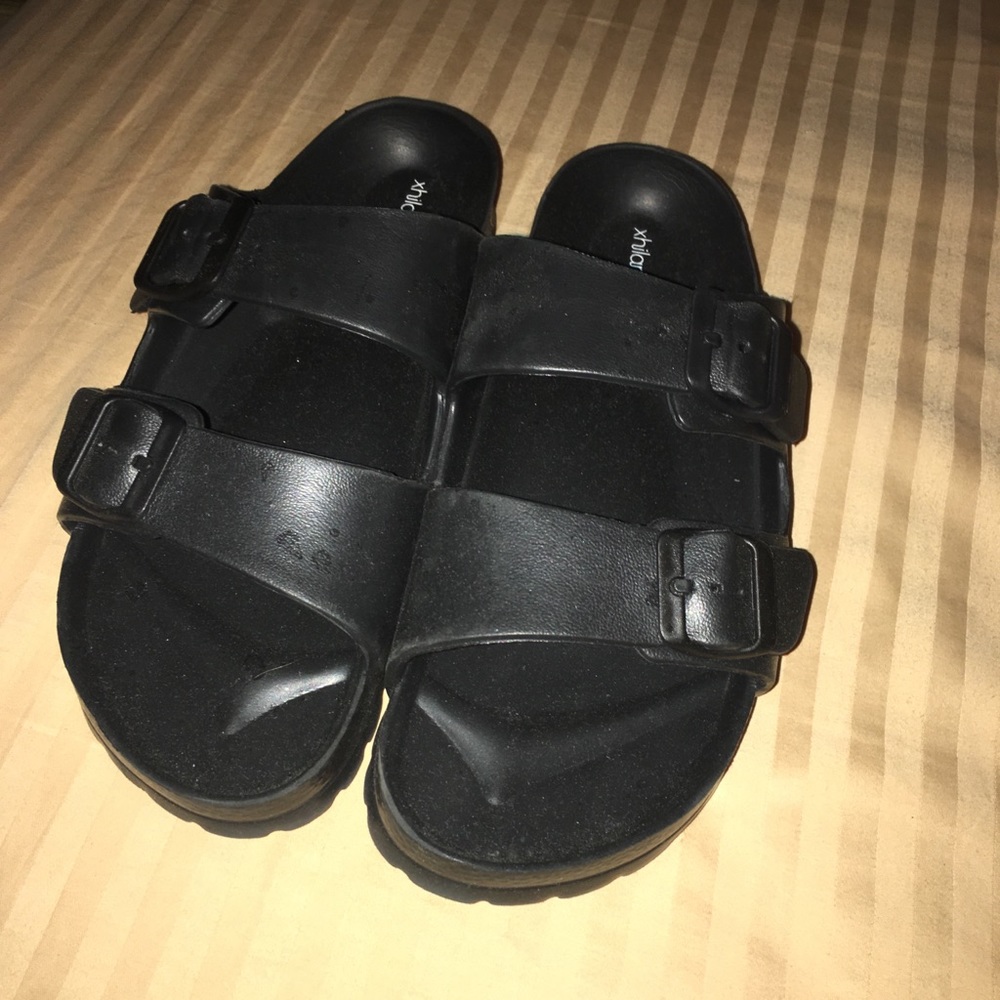 Black Rubber Faux Birkenstocks, Xhilaration, 8
